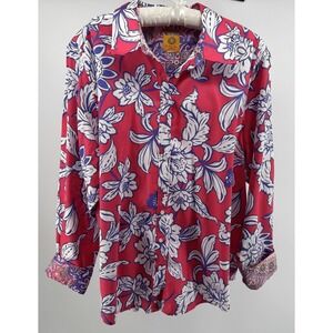 Ruby Rd Womens 2X/3X Plus Button Front Shirt Red Blue Paisley Wrinkle Resistant